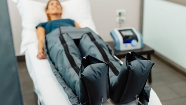 Close-up of pressotherapy treatment at health spa.